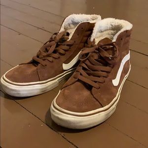 VANS brown suede high top fur sneaker w scotchgard